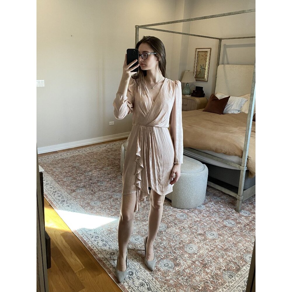 BCBGMAXAZRIA Light Pink Floral Long Sleeve Dress Size 12